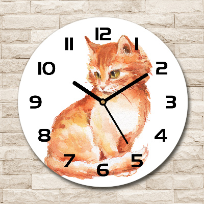 Wanduhr glas rund Ingwerkatze