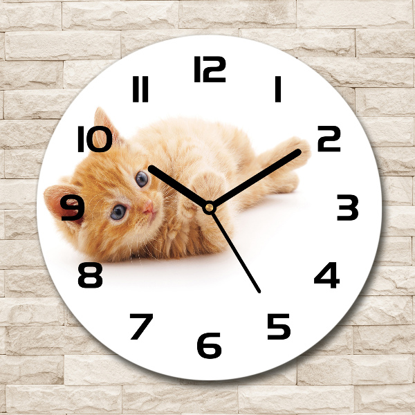 Wanduhr glas rund Ingwerkatze