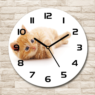 Wanduhr glas rund Ingwerkatze