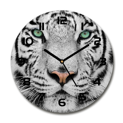 Wanduhr glas rund Weißer Tiger