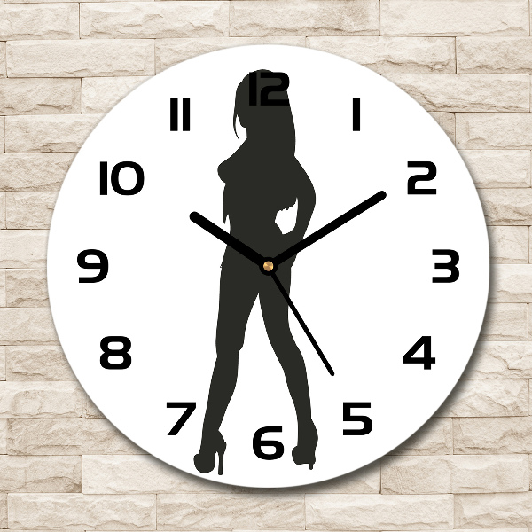 Wanduhr glas rund Silhouette einer Frau