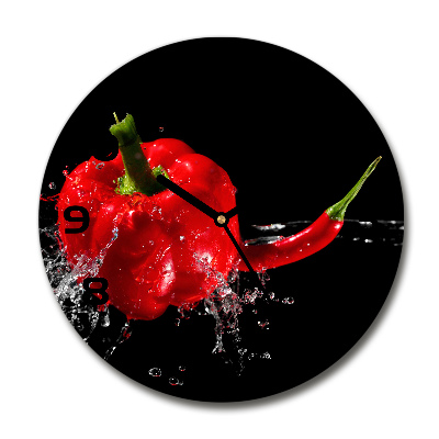 Wanduhr glas rund Rote Paprika