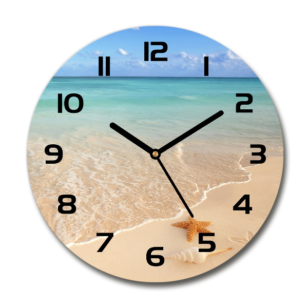 Wanduhr rund Seesterne am Strand