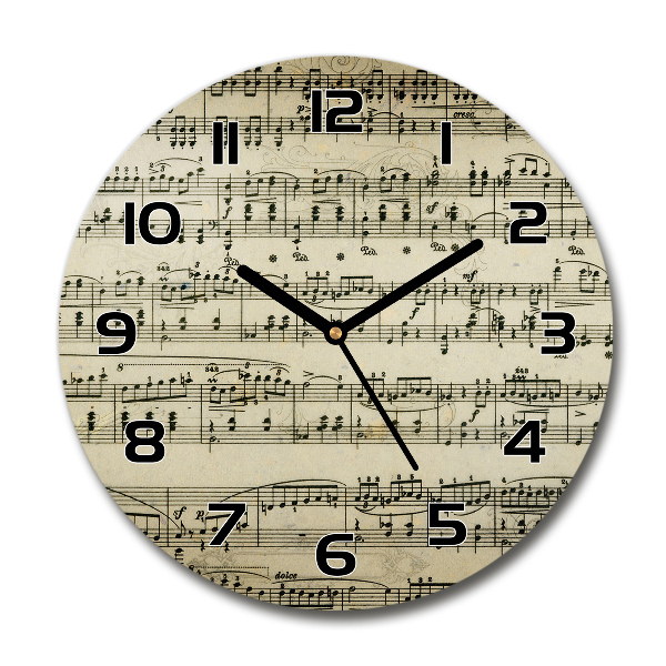 Wanduhr glas rund Noten auf einem Stab