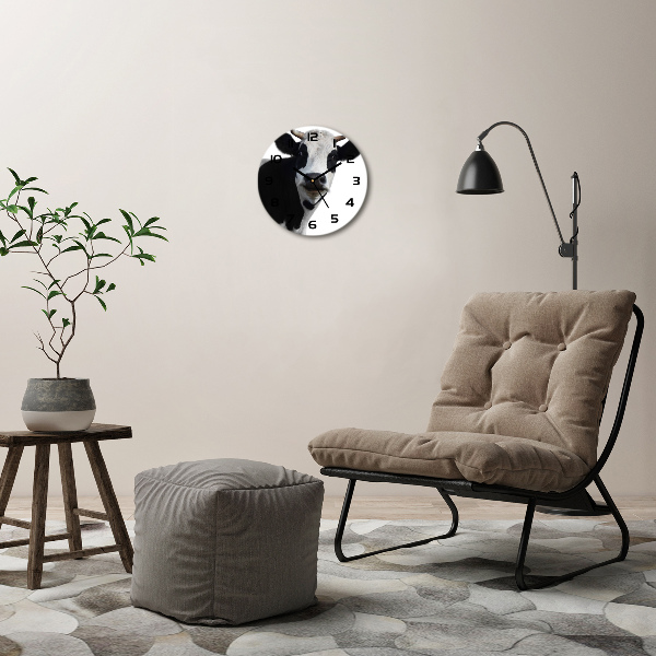 Wanduhr glas rund Gefleckte Kuh