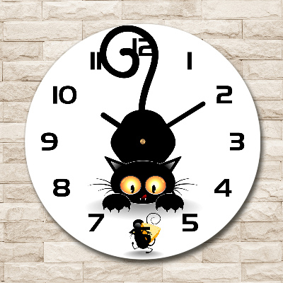 Wanduhr rund Katz und Maus