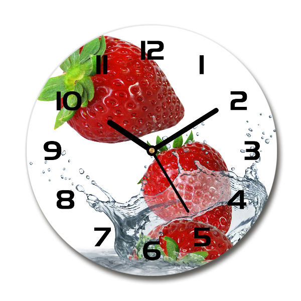 Wanduhr glas rund Erdbeeren und Wasser