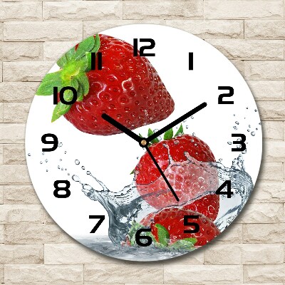 Wanduhr glas rund Erdbeeren und Wasser