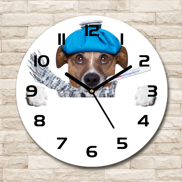 Wanduhr glas rund Kranker Hund