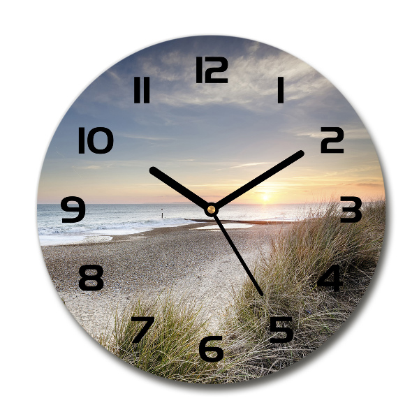 Wanduhr glas rund Sonnenuntergang und Dünen