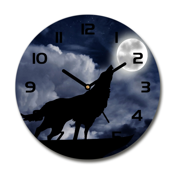 Wanduhr glas rund Der heulende Wolf des Vollmonds