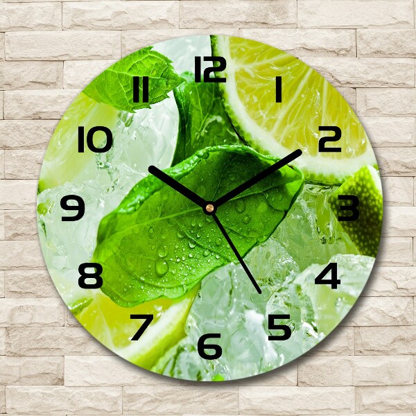 Wanduhr glas rund Limette mit Eis
