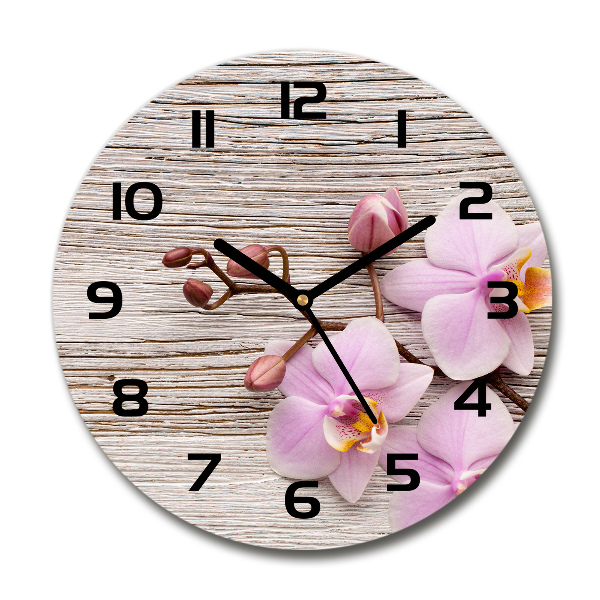 Wanduhr rund Orchidee auf Holz