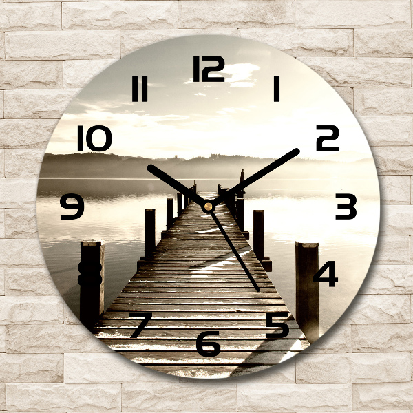Wanduhr glas rund Holzsteg