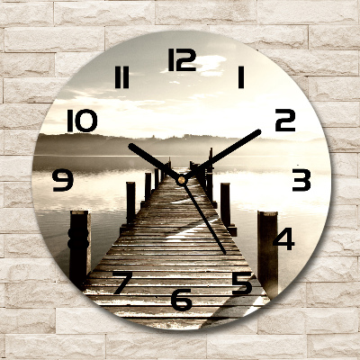Wanduhr glas rund Holzsteg
