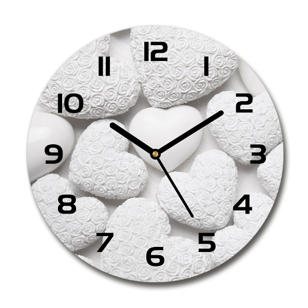 Wanduhr glas rund Weißer Herz-Hintergrund