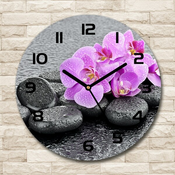 Wanduhr glas rund Orchideensteine