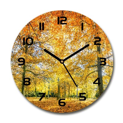 Wanduhr rund Wald im Herbst