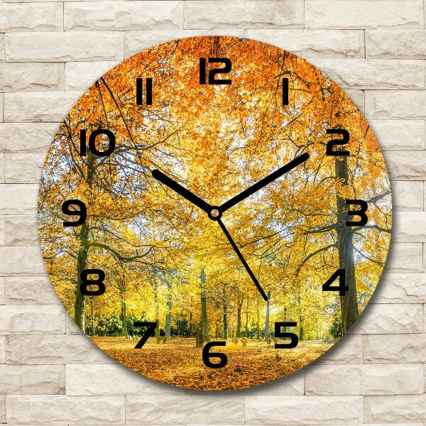 Wanduhr rund Wald im Herbst
