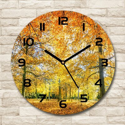 Wanduhr rund Wald im Herbst