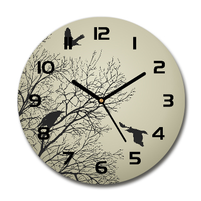 Wanduhr glas rund Krähen auf einem Baum