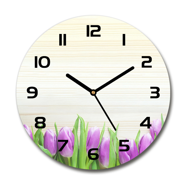 Wanduhr rund Lila Tulpen