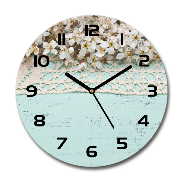 Wanduhr glas rund Kirschblüten