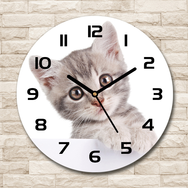 Wanduhr rund Graue Katze