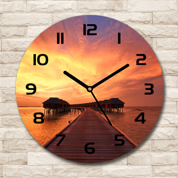 Wanduhr glas rund Bungalows auf den Malediven