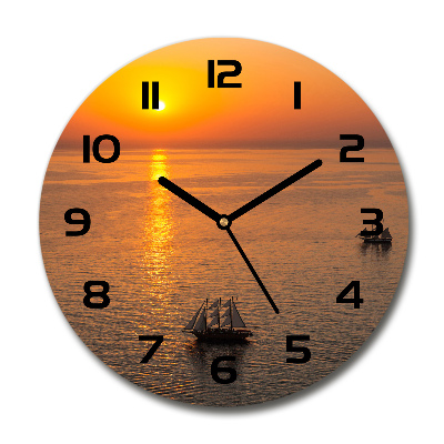 Wanduhr rund Sonnenuntergang am Meer