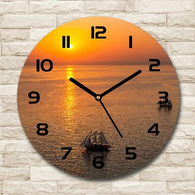 Wanduhr rund Sonnenuntergang am Meer
