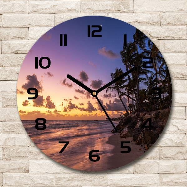 Wanduhr glas rund Sonnenuntergang am Strand
