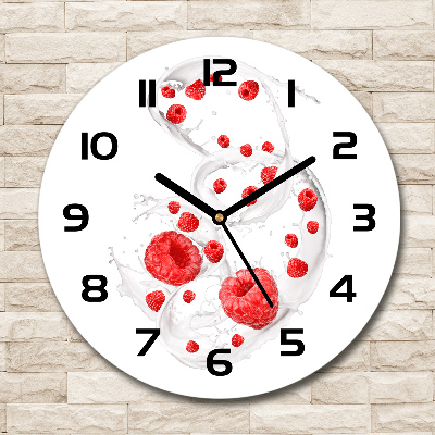 Wanduhr glas rund Himbeeren mit Milch