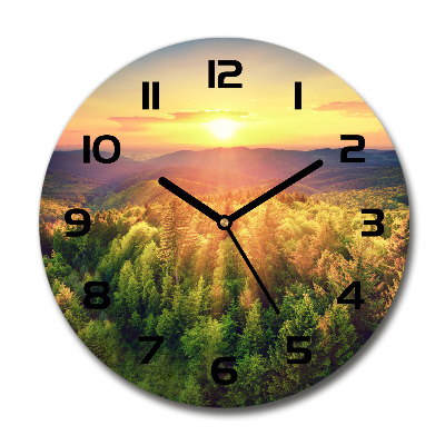 Wanduhr glas rund Sonnenuntergang im Wald