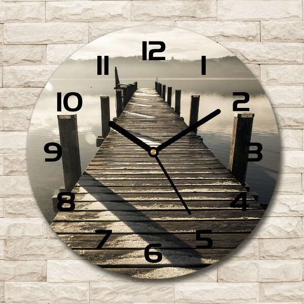 Wanduhr glas rund Holzsteg