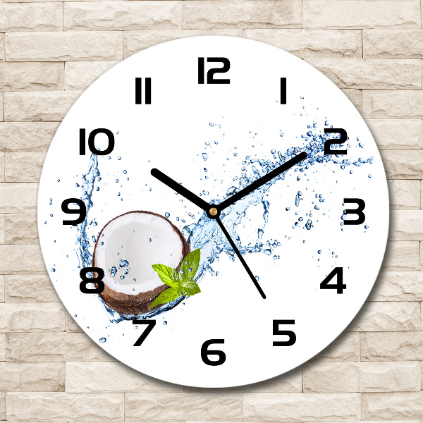 Wanduhr glas rund Kokosnuss und Wasser