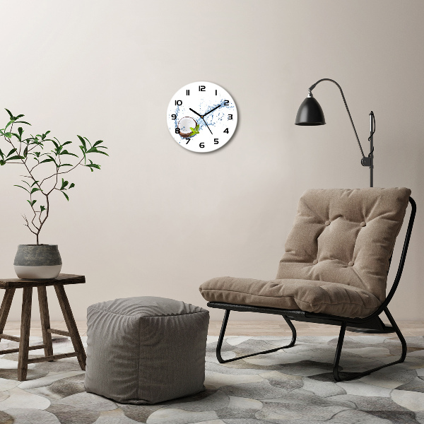 Wanduhr glas rund Kokosnuss und Wasser