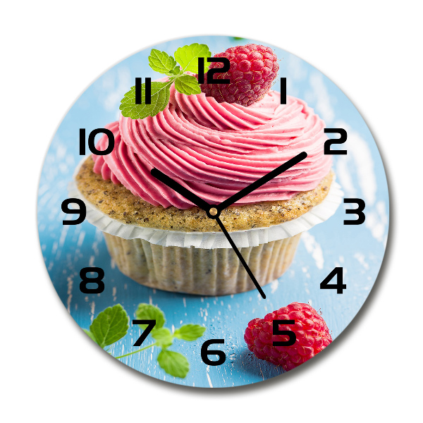 Wanduhr glas rund Himbeer-Cupcake