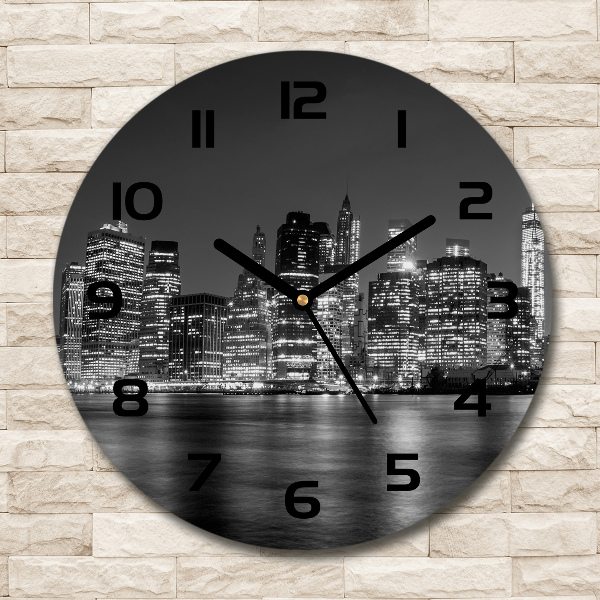 Wanduhr glas rund Manhattan bei Nacht