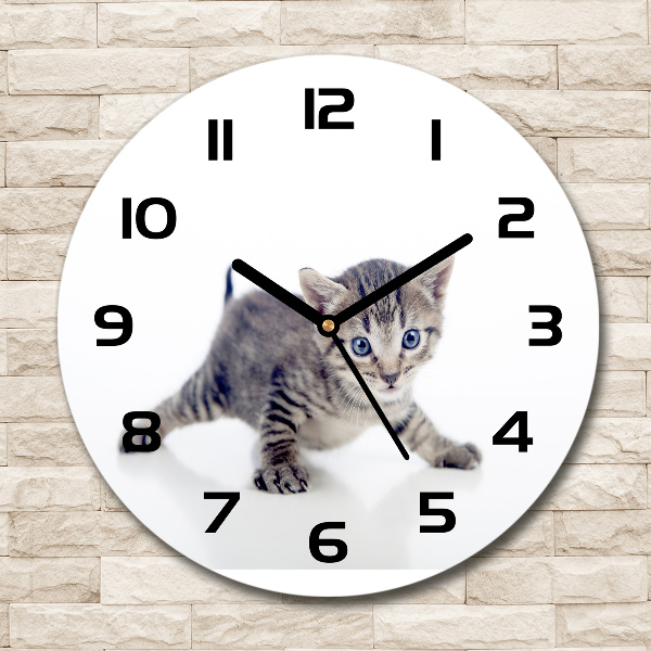 Wanduhr glas rund Kleine Katze