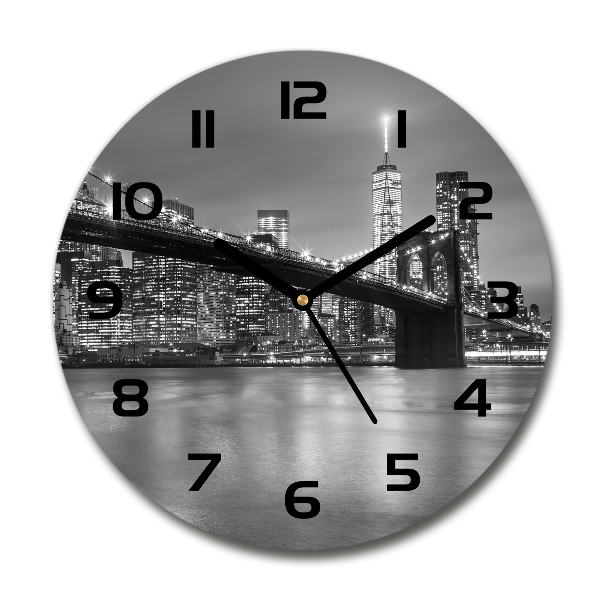 Wanduhr glas rund New York bei Nacht