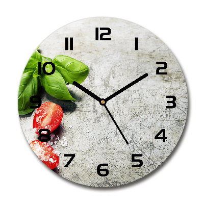 Wanduhr glas rund Tomaten und Basilikum