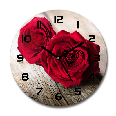 Wanduhr rund Rosen auf Holz