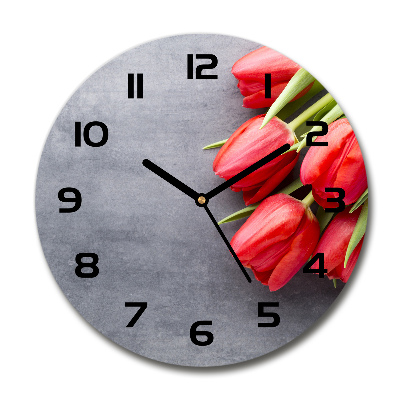 Wanduhr glas rund Rote Tulpen