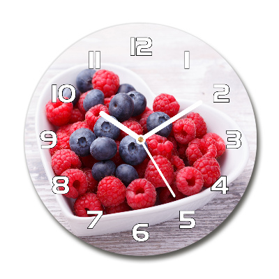 Wanduhr glas rund Himbeeren und Blaubeeren