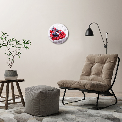 Wanduhr glas rund Himbeeren und Blaubeeren