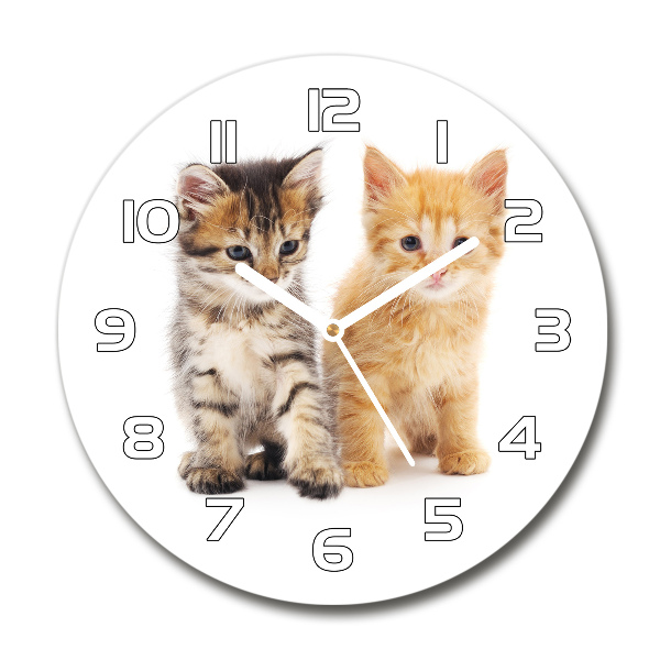 Wanduhr glas rund Braune und rote Katze