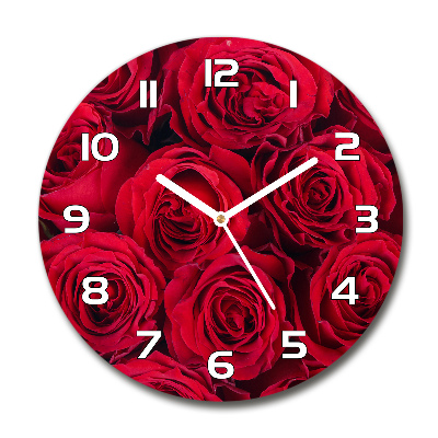 Wanduhr glas rund Rosen