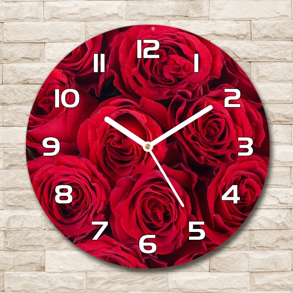Wanduhr glas rund Rosen