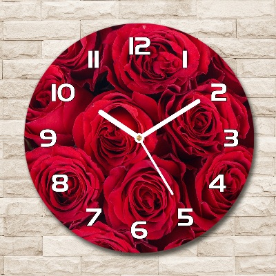 Wanduhr glas rund Rosen